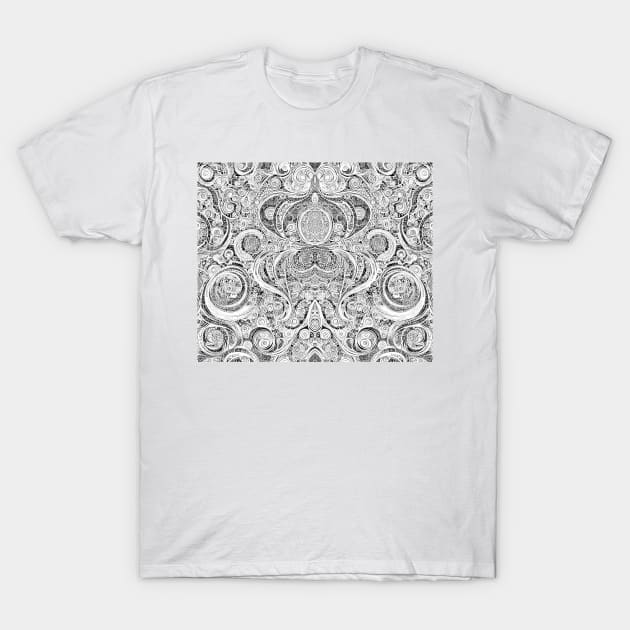 Grayscale Aesthetic Extraterrestrial Gray Man Engraving - Black and White Fractal Artwork T-Shirt by BubbleMench